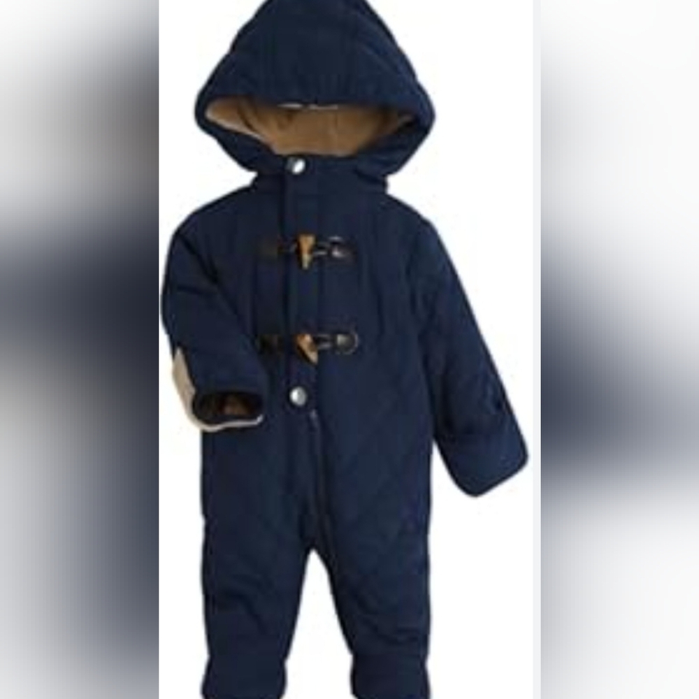 Perry Ellis Baby Diamond Quilted Flleece-lined One-piece Navy Snowsuit 0-3 M